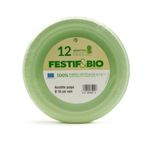 12 assiettes color pulp ø18 cm vert