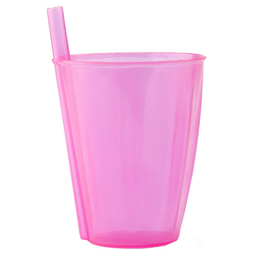 Verre a paille integree translucide rose corail 30cl