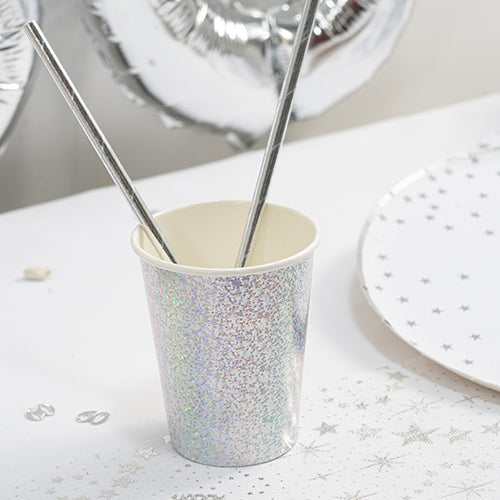 10 pailles en carton argent brillant