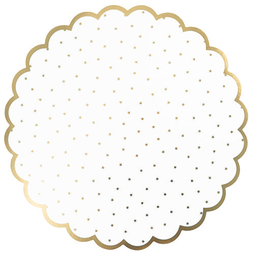 4 sous assiettes ø34cm festonnees pois/lisere or