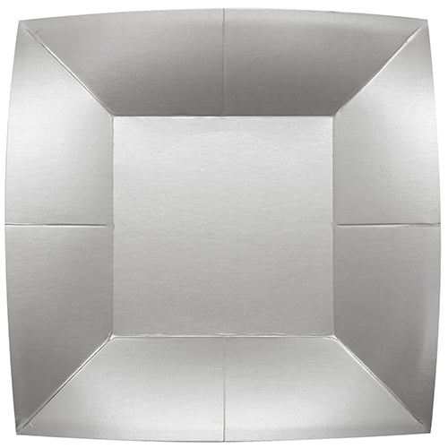 8 assiettes en carton 24x24cm argent satine
