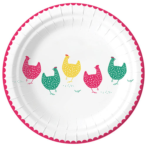 8 assiettes ø18cm roule ma poule vert/jaune/rose