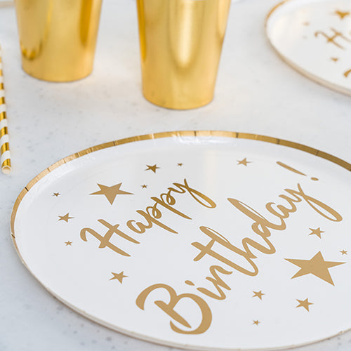 6 assiettes gamme air 23 cm happy birthday or