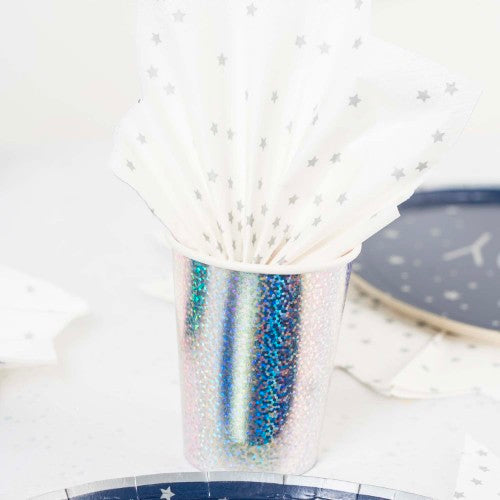 6 gobelets en carton 25cl holographique argent