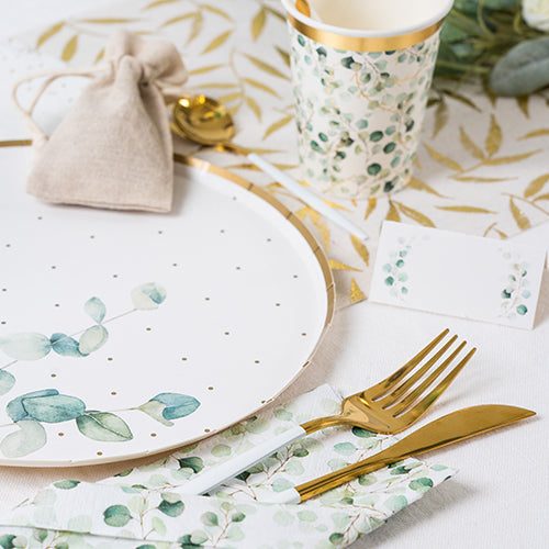 8 assiettes gamme air ø23 cm eucalyptus lisere or