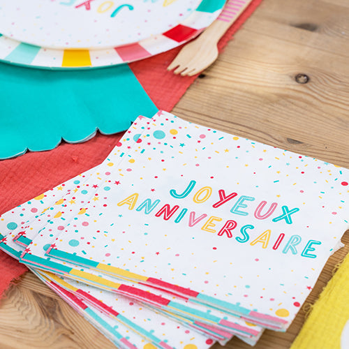 20 serviettes 33x33cm color party