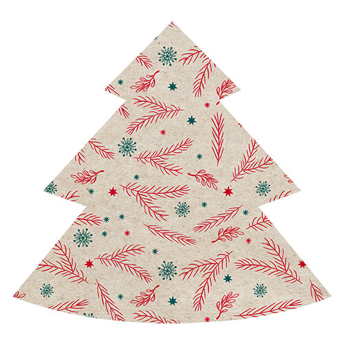 12 serviettes forme sapin 100% recycle cometes rouge & vert