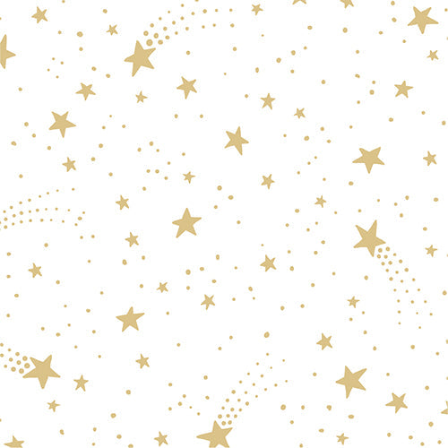 20 serviettes 33x33cm etoiles filantes or fond blanc