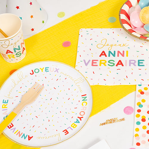 20 serviettes 33x33cm dots confettis multicolore