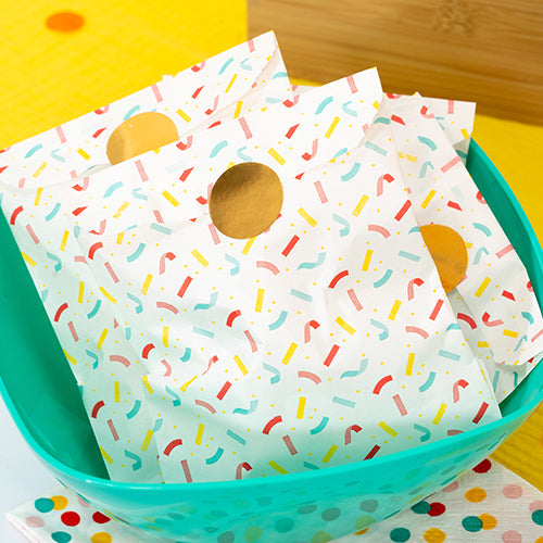 6 sachets bonbons confettis multico+stickers or