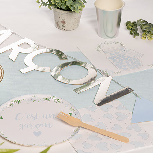 20 serviettes 33x33cm un amour inconditionnel bleu layette