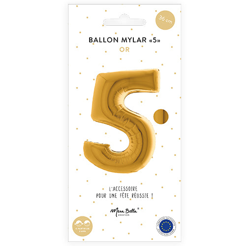 Ballon mylar 36 cm "5" or