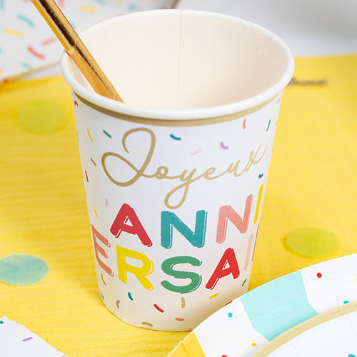 6 gobelets en carton 21cl confettis pop