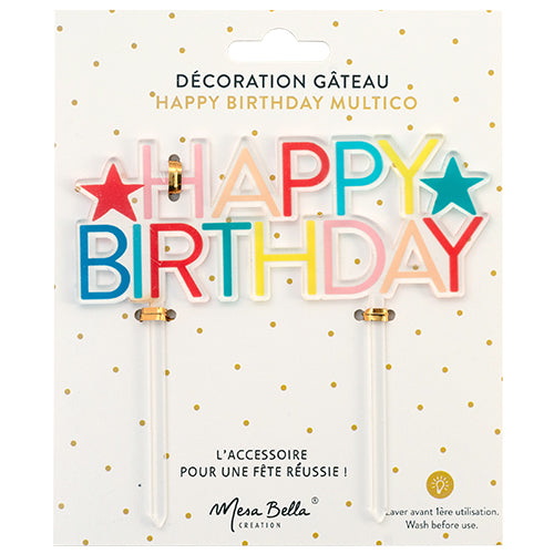 Cake topper acrylique happy birthday multicolore