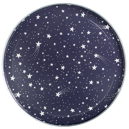 8 assiettes gamme air 23cm etoiles filantes argent fond bleu