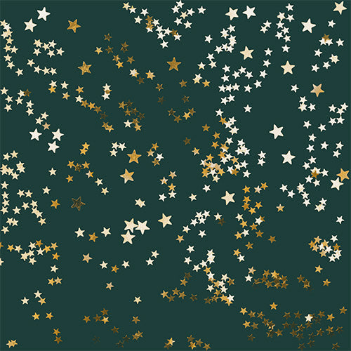 20 serviettes 33x33cm 1000 etoiles or fond vert foncé