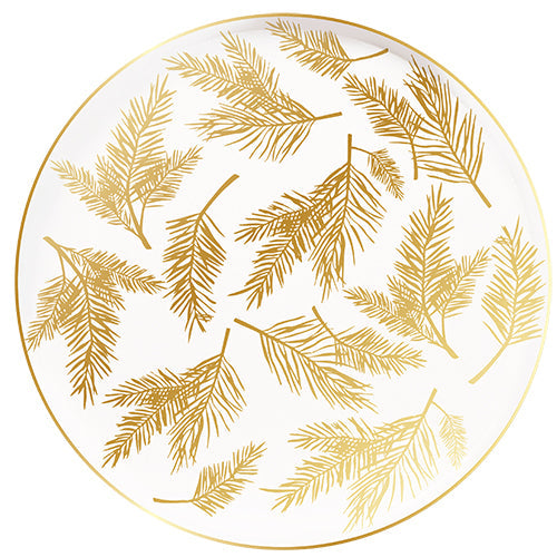 8 assiettes gamme air ø23 cm plumes de pin or fond blanc