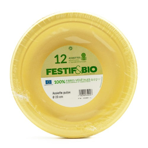12 assiettes color pulp ø23 cm jaune