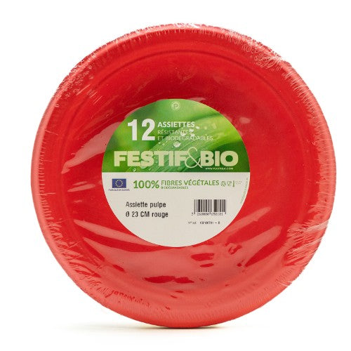 12 ASSIETTES COLOR PULP Ø23 CM ROUGE