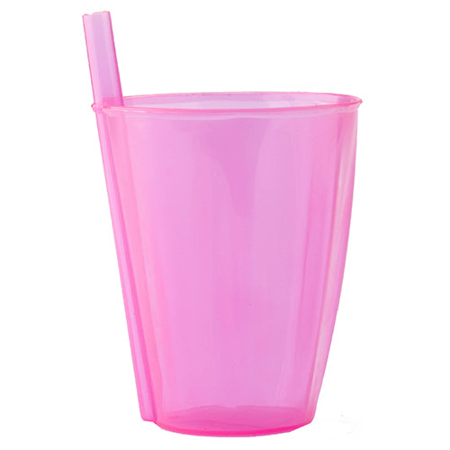 GLAS MIT INTEGRIERTEM STROHHALM TRANSLUZENT KORALLE ROSA 30CL 