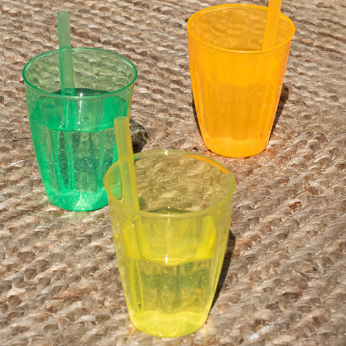 Verre a paille integree translucide jaune 30cl