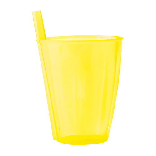 GLASS WITH INTEGRATED STRAW TRANSLUCENT YELLOW 30CL 