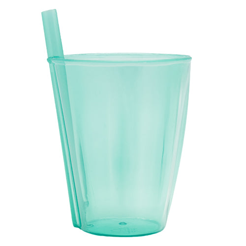 GLASS WITH INTEGRATED STRAW TRANSLUCENT GREEN 30CL 