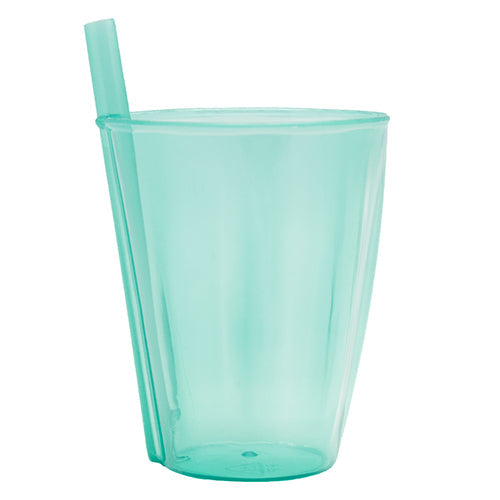 Verre a paille integree translucide vert 30cl