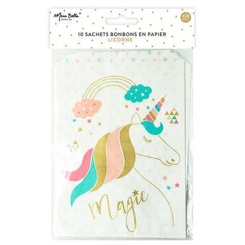 10 sachets bonbons en papier licorne fantastique