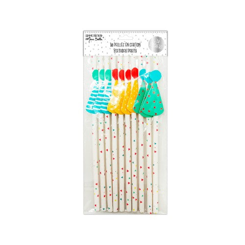 10 MULTICOLOR BIRTHDAY PARTY STRAWS + STICKERS 