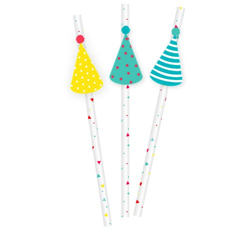 10 MULTICOLOR BIRTHDAY PARTY STRAWS + STICKERS 