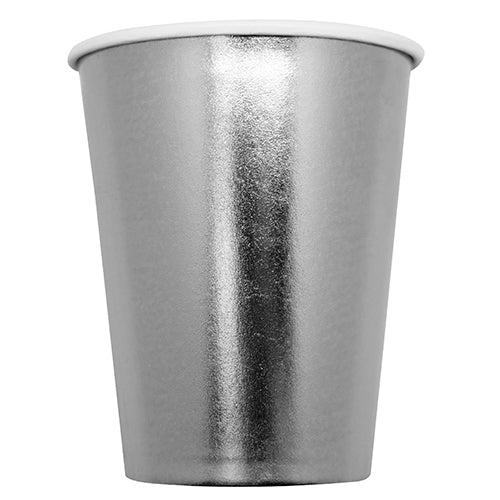 10 PAPER CUPS 25CL SHINY SILVER 