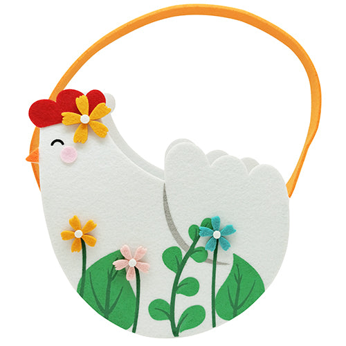 FELT BASKET WHITE HEN 