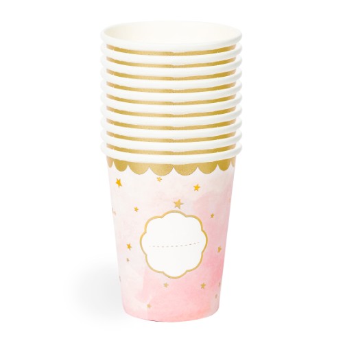 10 gobelets en carton 25cl new cote fille rose lisere or