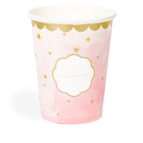 10 25CL NEW COTE FILLE PINK CARDBOARD CUPS WITH GOLD EDGING 