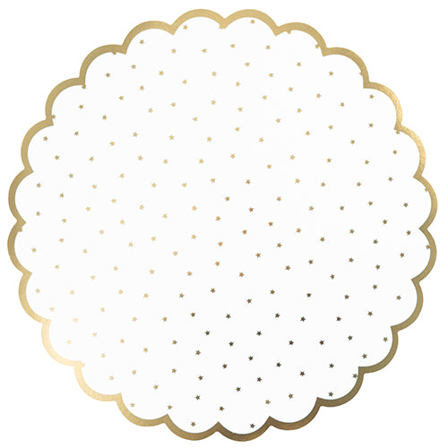 4 UNDER PLATES Ø34CM SCALLOPED DOTS/GOLD EDGING 