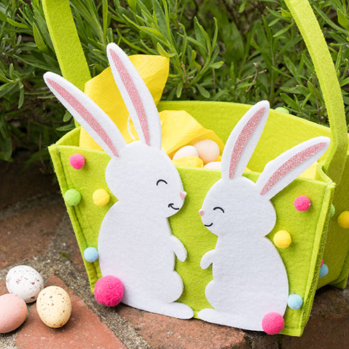 FELT BASKET DUO OF GREEN RABBITS 