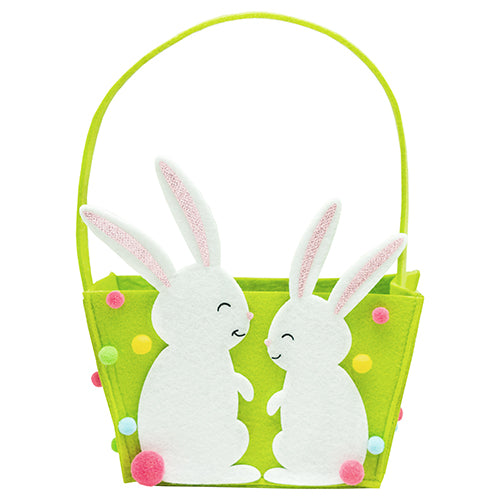 FELT BASKET DUO OF GREEN RABBITS 