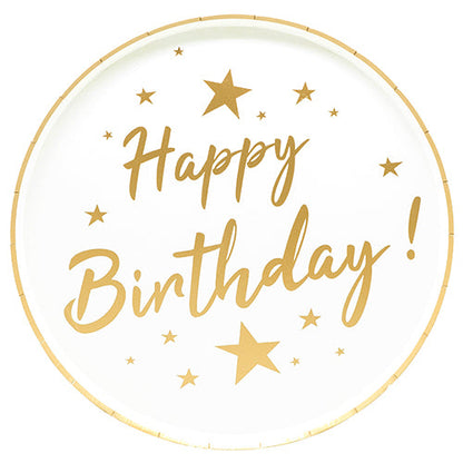 6 assiettes gamme air 23 cm happy birthday or