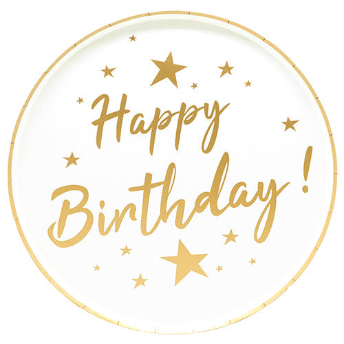 6 assiettes gamme air 23 cm happy birthday or