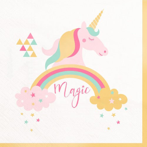 20 serviettes 33x33 cm licorne magique or