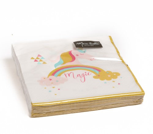 20 SERVIETTES 33X33 CM LICORNE MAGIQUE OR