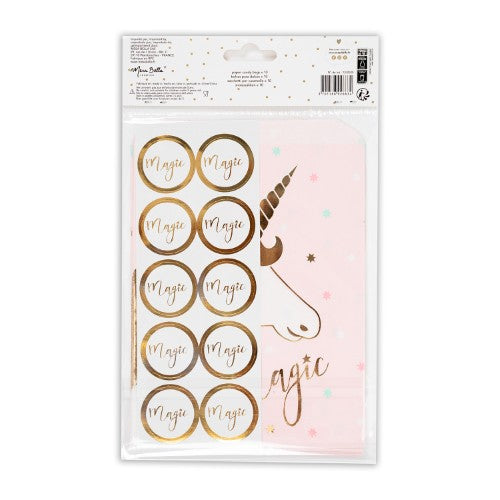 6 sachets bonbons iac+stickers fantastique licorne impression à chaud