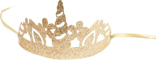 6 GOLD GLITTERED UNICORN TIARAS 