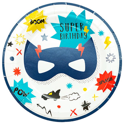 6 assiettes en carton 18 cm super birthday