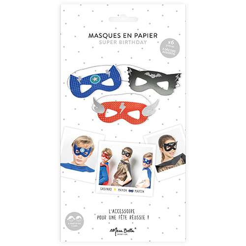 6 SUPER BIRTHDAY HOLOGRAPHIC PAPER MASKS 