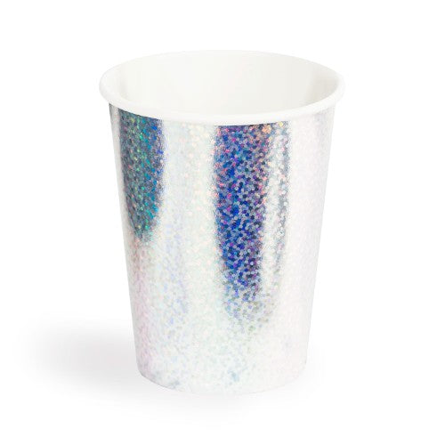 6 25CL HOLOGRAPHIC SILVER CARDBOARD CUPS 