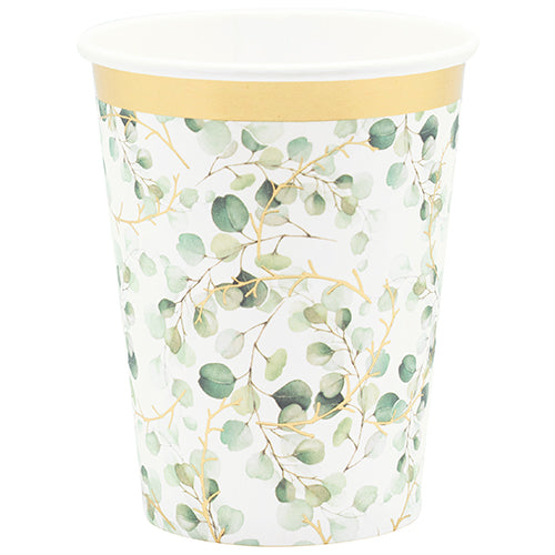 10 21 CL EUCALYPTUS CARDBOARD CUPS WITH GOLD EDGING 