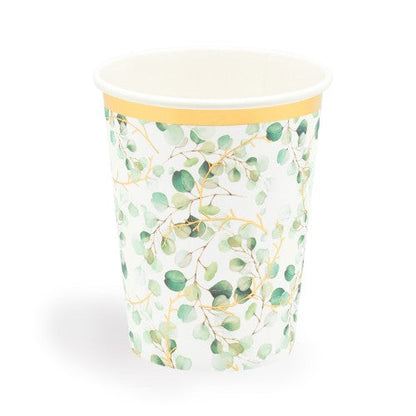 10 gobelets en carton 25 cl eucalyptus lisere or