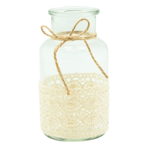 Soliflore en verre 6.5x12.5 cm tour napperon beige